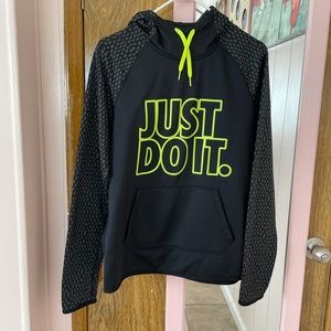 Nike Black Hoodie in lime green letters size M